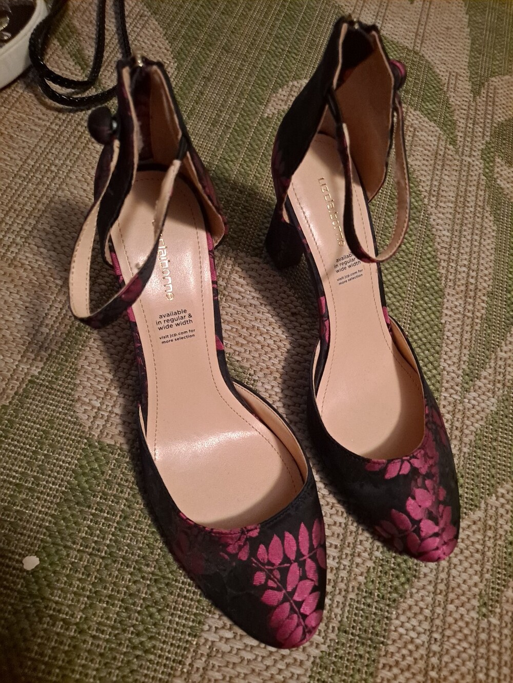 Women’s Pink Foliage Almond Toe Ankle-Strap Block Heels